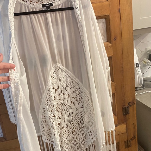 Torrid White Crochet Lace-Trimmed Kimono Cover-up Size 1-2 (XL XXL) - Picture 5 of 5